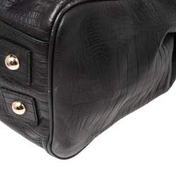 Pre Owned Mulberry Black Croc Embossed Leather Bayswater Satchel