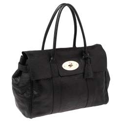 Pre Owned Mulberry Black Croc Embossed Leather Bayswater Satchel