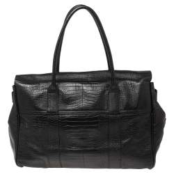 Pre Owned Mulberry Black Croc Embossed Leather Bayswater Satchel
