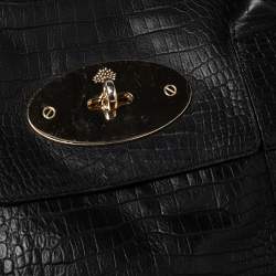 Pre Owned Mulberry Black Croc Embossed Leather Bayswater Satchel