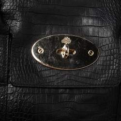Pre Owned Mulberry Black Croc Embossed Leather Bayswater Satchel