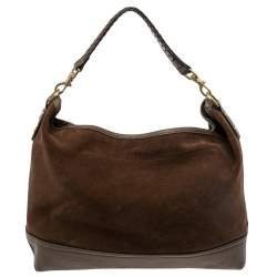 Pre Owned Mulberry Brown Suede and Leather Logo Embossed Hobo