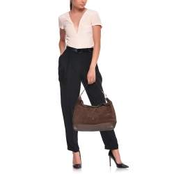 Pre Owned Mulberry Brown Suede and Leather Logo Embossed Hobo