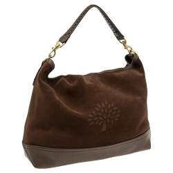 Pre Owned Mulberry Brown Suede and Leather Logo Embossed Hobo
