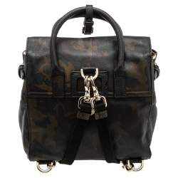 Pre Owned Mulberry Green Camo Leather Mini Cara Delevingne Backpack
