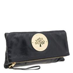 Pre Owned Mulberry Black Leather Daria Fold Over Clutch
