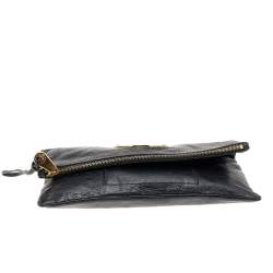 Pre Owned Mulberry Black Leather Daria Fold Over Clutch