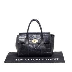Pre Owned Mulberry Black Croc Embossed Leather Bayswater Satchel