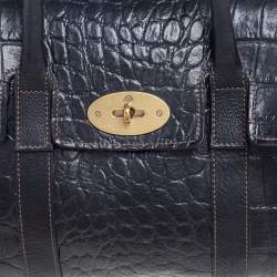 Pre Owned Mulberry Black Croc Embossed Leather Bayswater Satchel