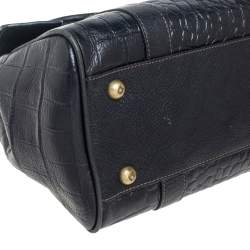 Pre Owned Mulberry Black Croc Embossed Leather Bayswater Satchel