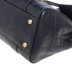Pre Owned Mulberry Black Croc Embossed Leather Bayswater Satchel