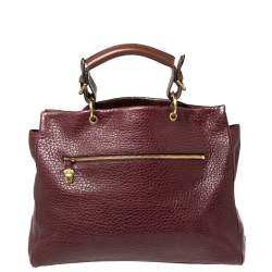 Pre Owned Mulberry Burgundy Grained Leather Polly Push Lock Tote
