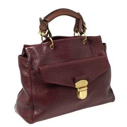 Pre Owned Mulberry Burgundy Grained Leather Polly Push Lock Tote