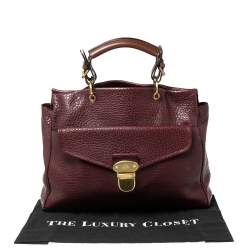 Pre Owned Mulberry Burgundy Grained Leather Polly Push Lock Tote