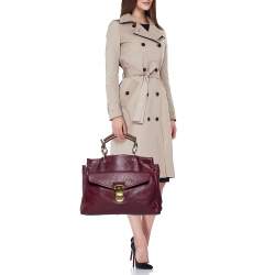 Pre Owned Mulberry Burgundy Grained Leather Polly Push Lock Tote