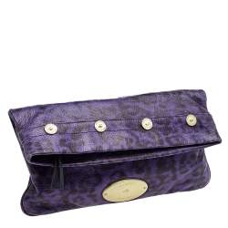 Pre Owned Mulberry Purple Animal Print Leather Mitzy Clutch 