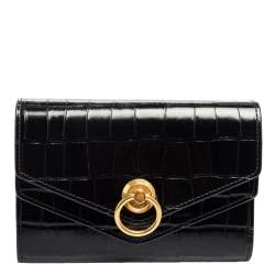 Mulberry Black Croc Embossed Glazed Leather Harlow Compact Wallet