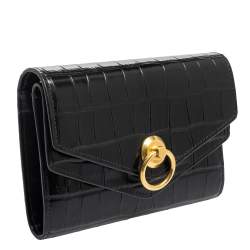 Mulberry Black Croc Embossed Glazed Leather Harlow Compact Wallet