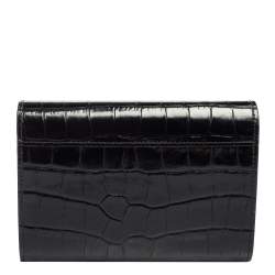 Mulberry Black Croc Embossed Glazed Leather Harlow Compact Wallet
