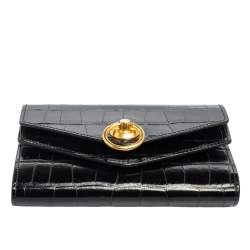 Mulberry Black Croc Embossed Glazed Leather Harlow Compact Wallet
