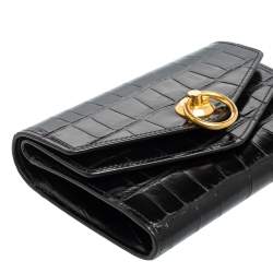 Mulberry Black Croc Embossed Glazed Leather Harlow Compact Wallet
