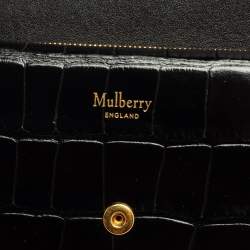 Mulberry Black Croc Embossed Glazed Leather Harlow Compact Wallet