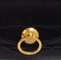 Mulberry Black Croc Embossed Glazed Leather Harlow Compact Wallet