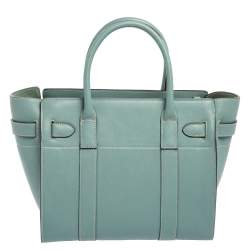 Pre Owned Mulberry Pale Blue Leather Small Zipped Bayswater Tote