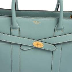 Pre Owned Mulberry Pale Blue Leather Small Zipped Bayswater Tote