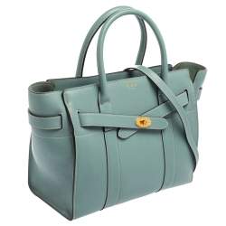 Pre Owned Mulberry Pale Blue Leather Small Zipped Bayswater Tote