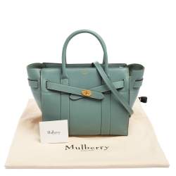 Pre Owned Mulberry Pale Blue Leather Small Zipped Bayswater Tote
