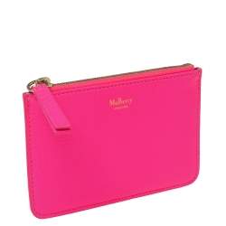 Pre Owned Mulberry Neon Pink Leather Zip Compact Wallet