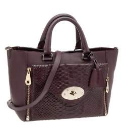 Mulberry Burgundy Python Embossed And Leather Small Willow Tote