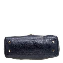 Pre Owned Mulberry Navy Blue/Brown Grained Leather Polly Push Lock Satchel