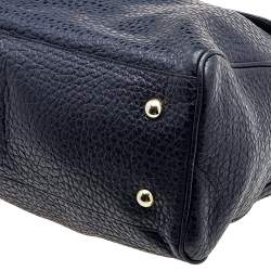 Pre Owned Mulberry Navy Blue/Brown Grained Leather Polly Push Lock Satchel