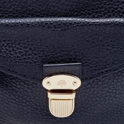 Pre Owned Mulberry Navy Blue/Brown Grained Leather Polly Push Lock Satchel