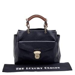 Pre Owned Mulberry Navy Blue/Brown Grained Leather Polly Push Lock Satchel