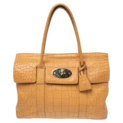 Mulberry Tan Croc Embossed Leather Bayswater Satchel