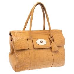 Mulberry Tan Croc Embossed Leather Bayswater Satchel