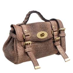 Mulberry Brown/Black Calfhair Print Leather Mini Alexa Top Handle Bag