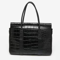 Pre Owned Mulberry Black Croc Embossed Leather Bayswater Satchel