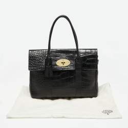 Pre Owned Mulberry Black Croc Embossed Leather Bayswater Satchel