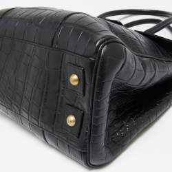 Pre Owned Mulberry Black Croc Embossed Leather Bayswater Satchel