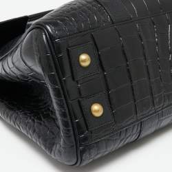 Pre Owned Mulberry Black Croc Embossed Leather Bayswater Satchel