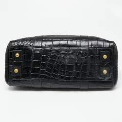 Pre Owned Mulberry Black Croc Embossed Leather Bayswater Satchel