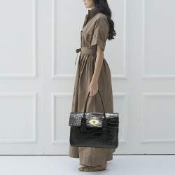 Pre Owned Mulberry Black Croc Embossed Leather Bayswater Satchel