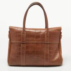 Pre Owned Mulberry Brown Croc Embossed Leather Bayswater Satchel