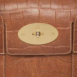 Pre Owned Mulberry Brown Croc Embossed Leather Bayswater Satchel