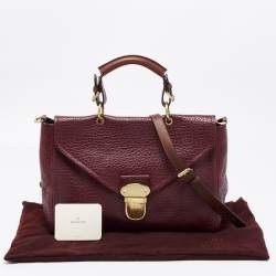 Mulberry Burgundy Grained Leather Polly Push Lock Top Handle Bag