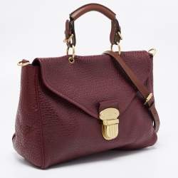 Mulberry Burgundy Grained Leather Polly Push Lock Top Handle Bag